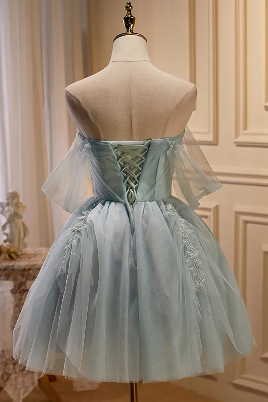 Huge Discounts Charming Blue Off The Shoulder A Line Tulle Short Homecoming Dresses