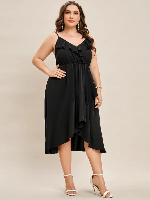 BerriesJam - 2024 Plus Size V Neck Loose Elegant  A Line Party Cocktail Dress