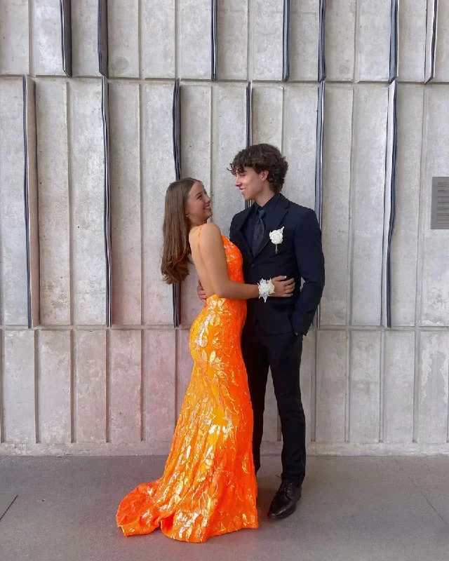 Orange Backless Prom Dress, Orange Mermaid Prom Gown