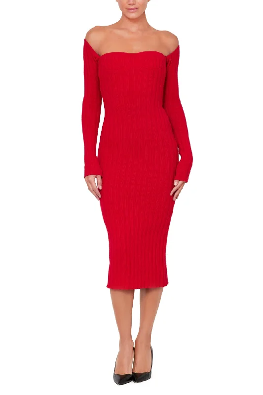 Special Savings Off The Shoulder Midi Dress