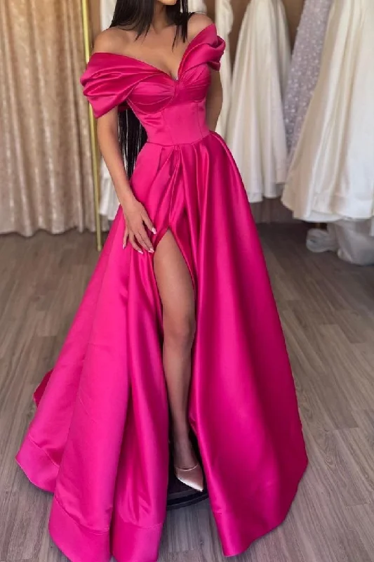 Value Deals chic shift dressGlamorous Off The Shoulder Split A-Line Prom Dresses Y5485