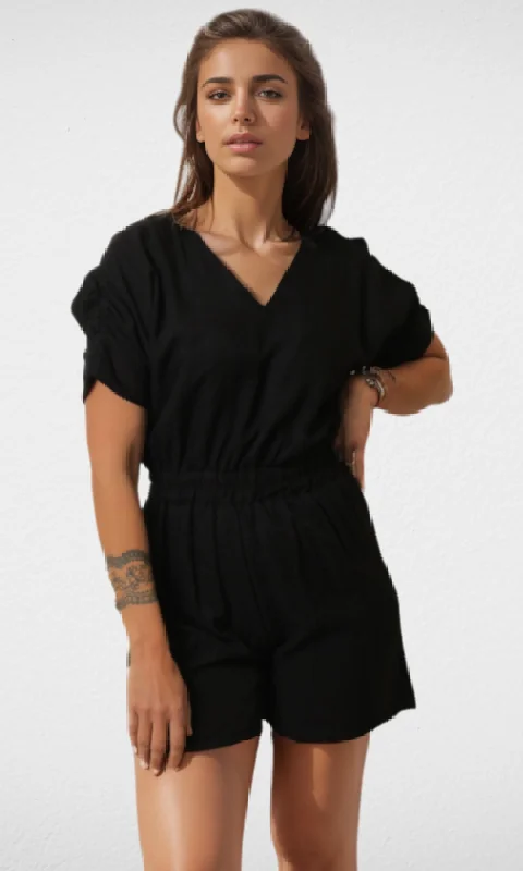 Seasonal Clearance vintage-inspired dressWomen Jumpsuit Short (Black)
