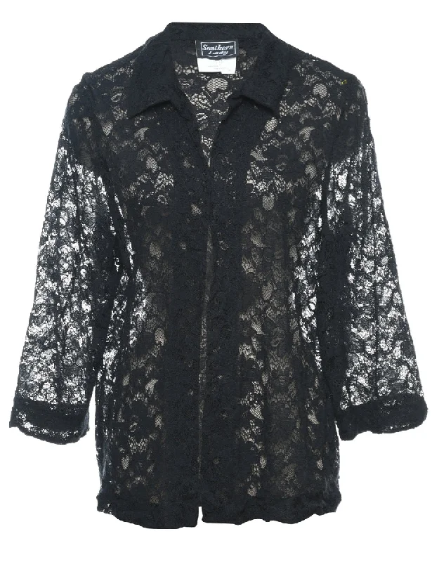 Super Deal oversized puffer coatClassic Black Lace 1990s Sheer Blouse - L