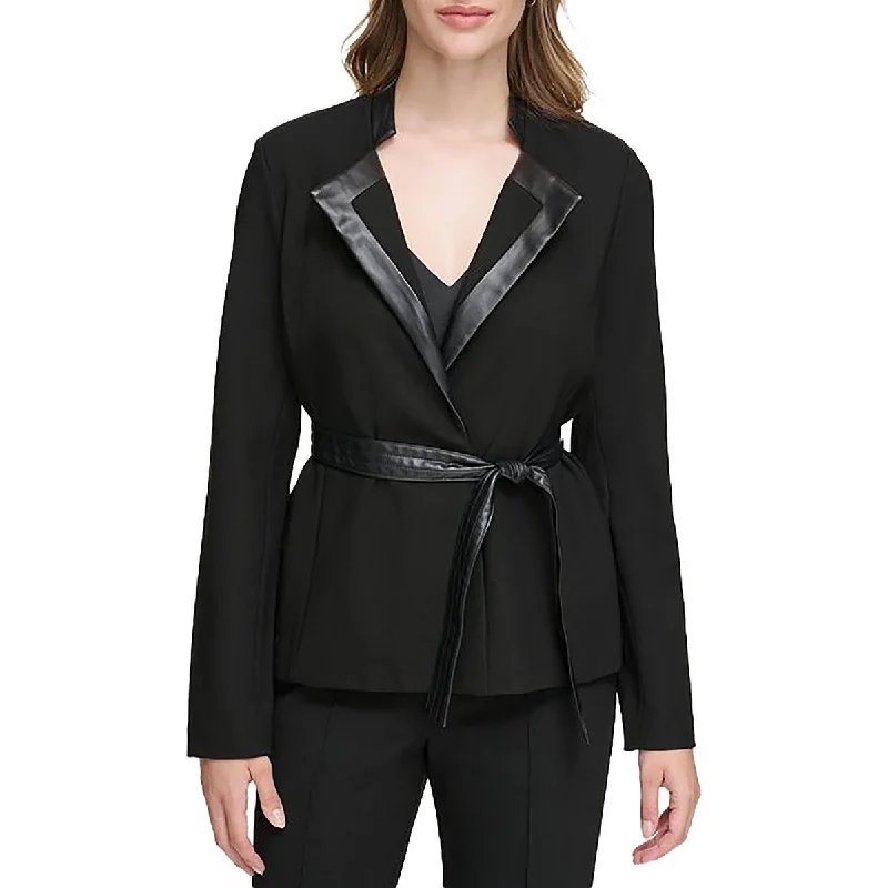 Great Deals faux fur coatWomens Knit Faux Leather Trim Open-Front Blazer