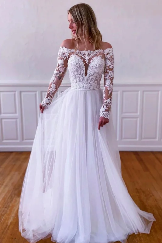 Reduced Prices White Lace Long Sleeve Floor Length Prom Dress