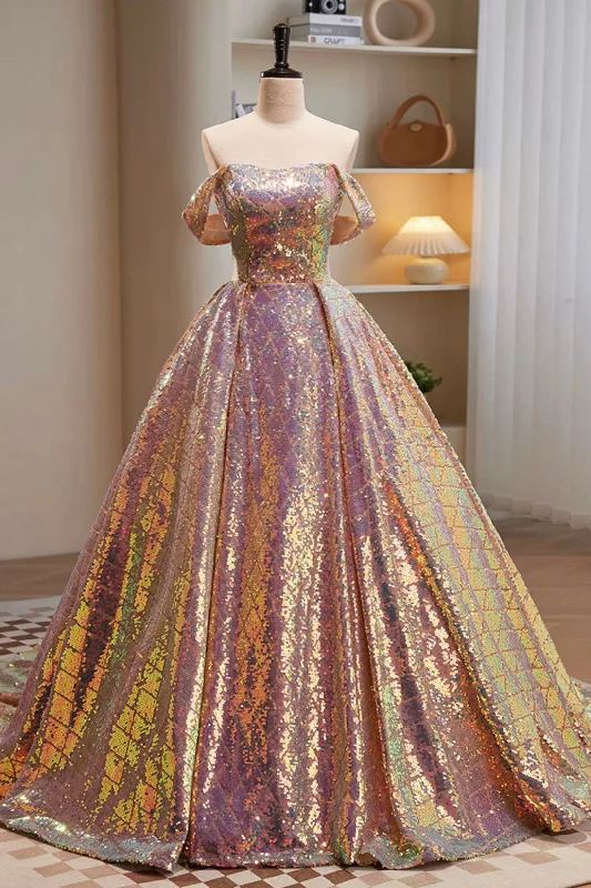 Bonus Savings Shiny Sequins Long Prom Dress, Off the Shoulder Evening Party Dress