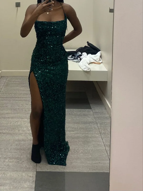 The Best Prices winter dressGreen Sequin Long Sheath/Column Evening Dresses Y4297