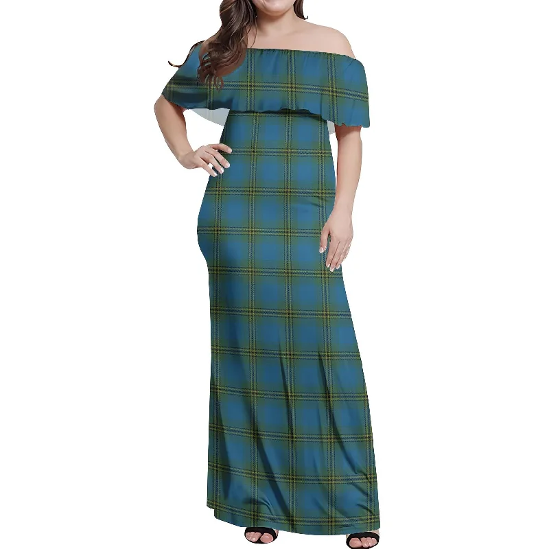 Massive Deals Oliver Tartan Off Shoulder Long Dress