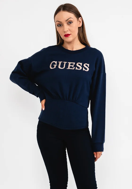 Guess Womens Embroidered Logo Sweatshirt, Navy