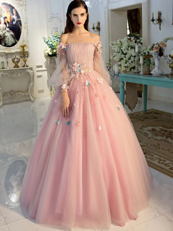 Savings Spectacular Long Sleeve Prom Dresses Pearl Pink Ball Gown Long Floral Fairy Prom Dress JKL1141 Savings Spectacular Long Sleeve Prom Dresses Pearl Pink Ball Gown Long Floral Fairy Prom Dress JKL1141