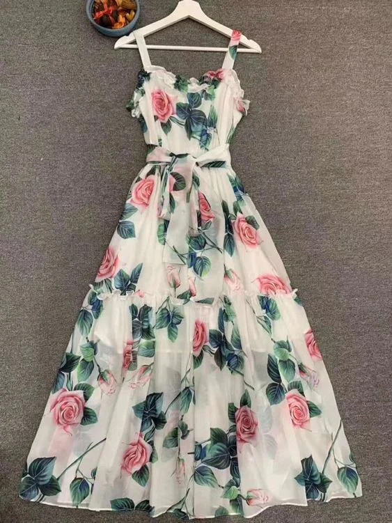 Special Savings luxury dressA-line Straps Floral Print Prom Dress,Summer Beach Dress,Vacation Dress Y5818