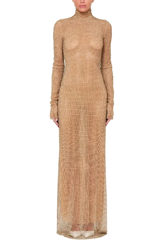Early Bird Discount Gold Mock Neck Column Gown