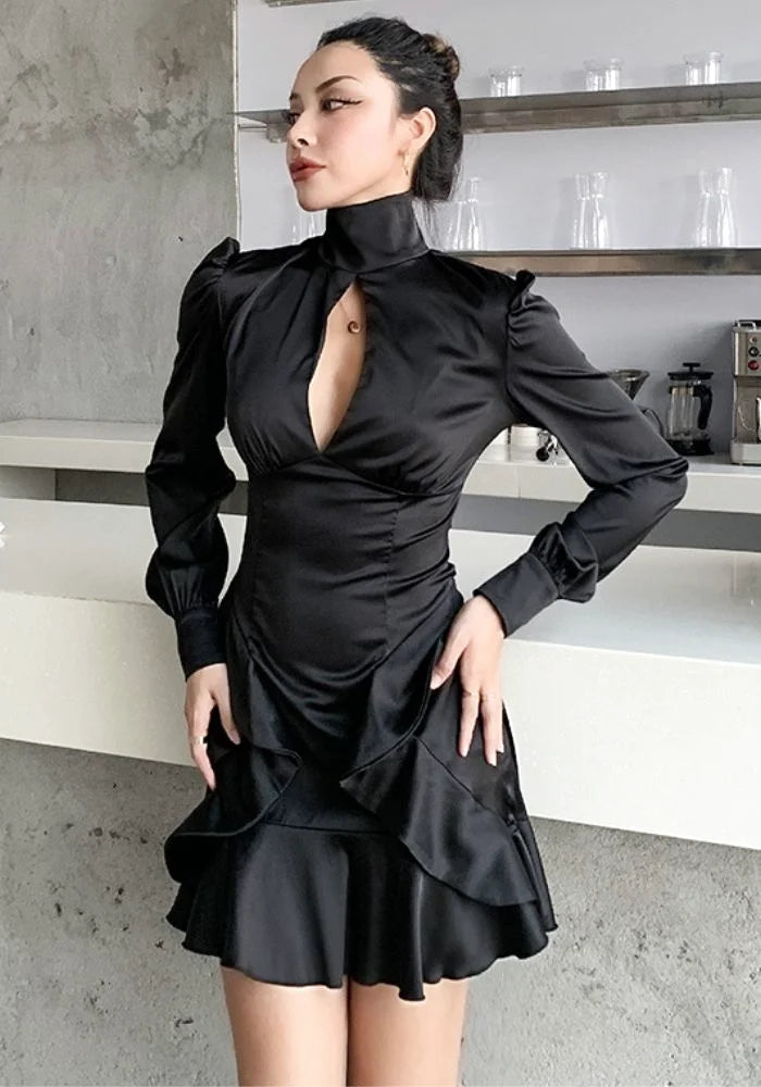 Stock Clearance playful dressBlack Satin Evening Dress