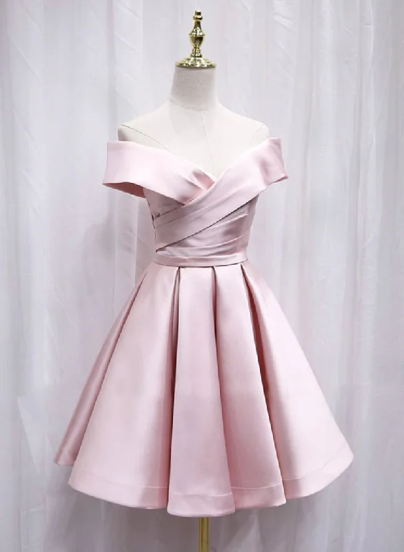Can't Be Beat Cute Satin Short Prom Dress, A-Line Off the Shoulder Homecoming Dress Can't Be Beat Cute Satin Short Prom Dress, A-Line Off the Shoulder Homecoming Dress