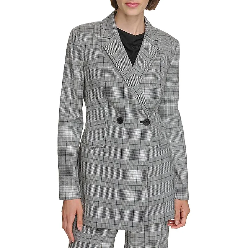Exclusive Savings elegant coatWomens Woven Plaid One-Button Blazer