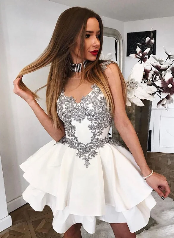 Crazy Deals White Satin Lace Short Prom Dress