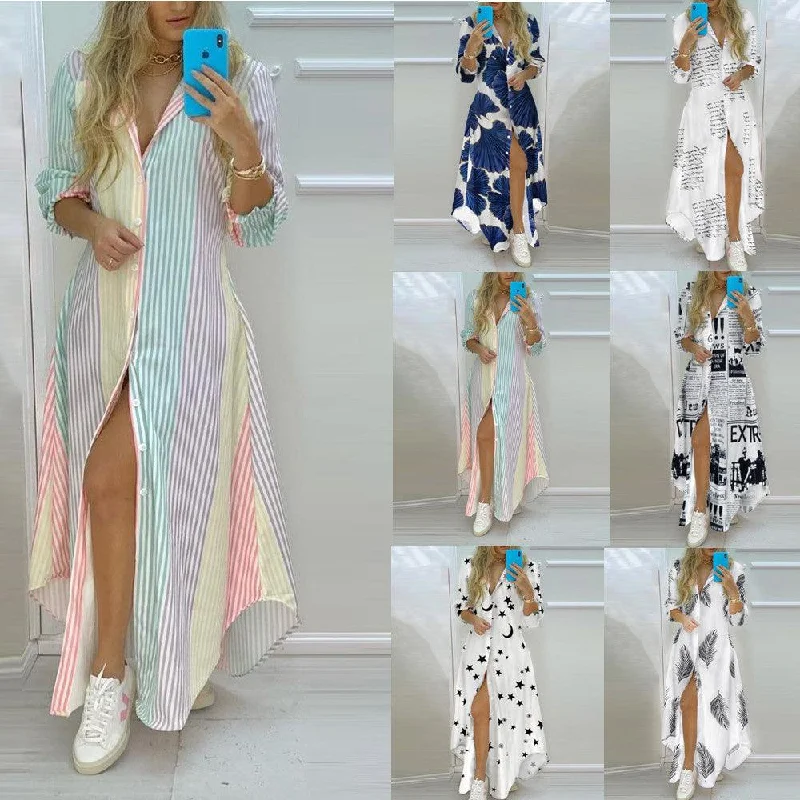 Instant Discount casual day dressFashion Lady Sexy Shirt Long Skirt