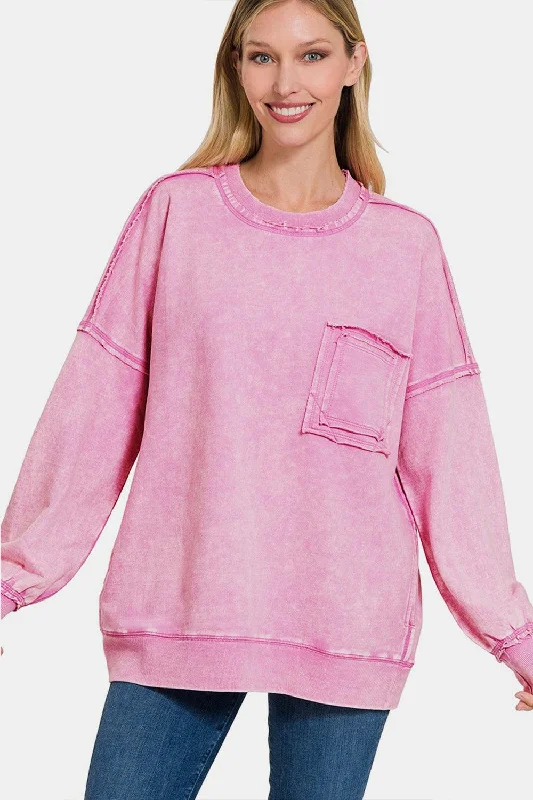 Sale Event stylish athletic hoodieZenana Exposed Seam Round Neck Dropped Shoulder Sweatshirt Sale Event stylish athletic hoodieZenana Exposed Seam Round Neck Dropped Shoulder Sweatshirt