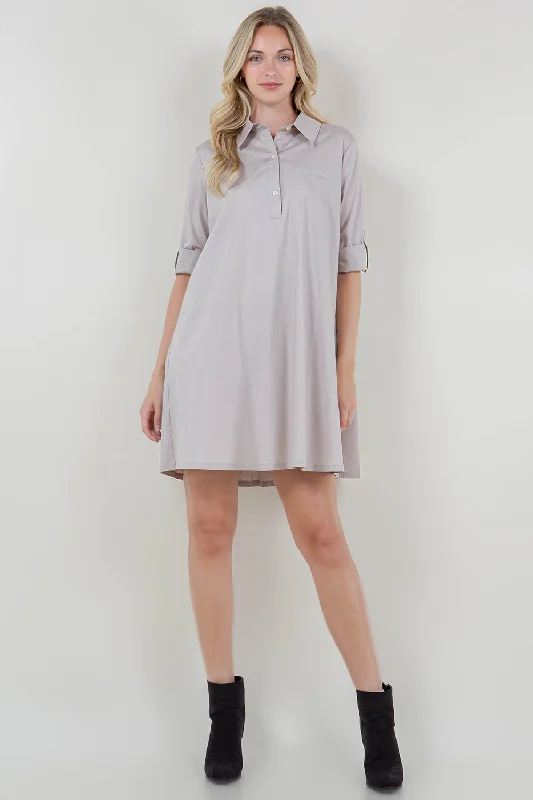 The Best Prices long-sleeve floral dressELB ROLL TAB SLV BK PLEAT DRESS - D3626-PPLN