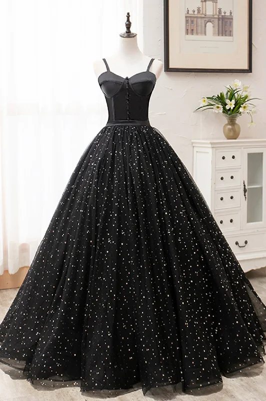 Buy More, Save More Black Spaghetti Strap Tulle Long Formal Dress