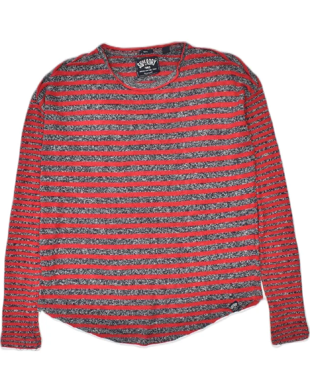 SUPERDRY Womens Paris Crew Neck Jumper Sweater UK 8 Small Red Striped