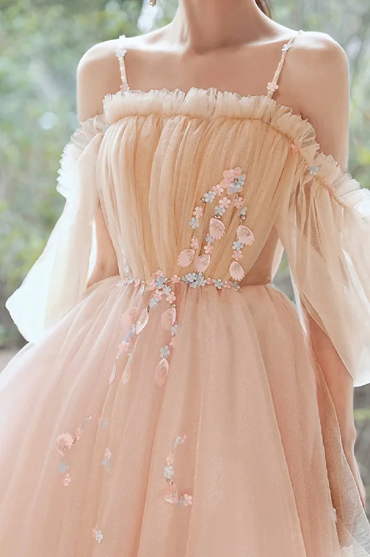 Super Deal Cute Spaghetti Strap Tulle Short Prom Dress, A-Line Off the Shoulder Mini Party Dress