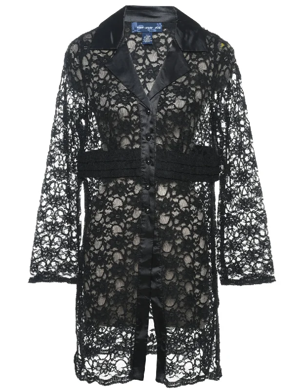 Don't Wait classic jacketFloral Lace Black 1990s Evening Blouse - M