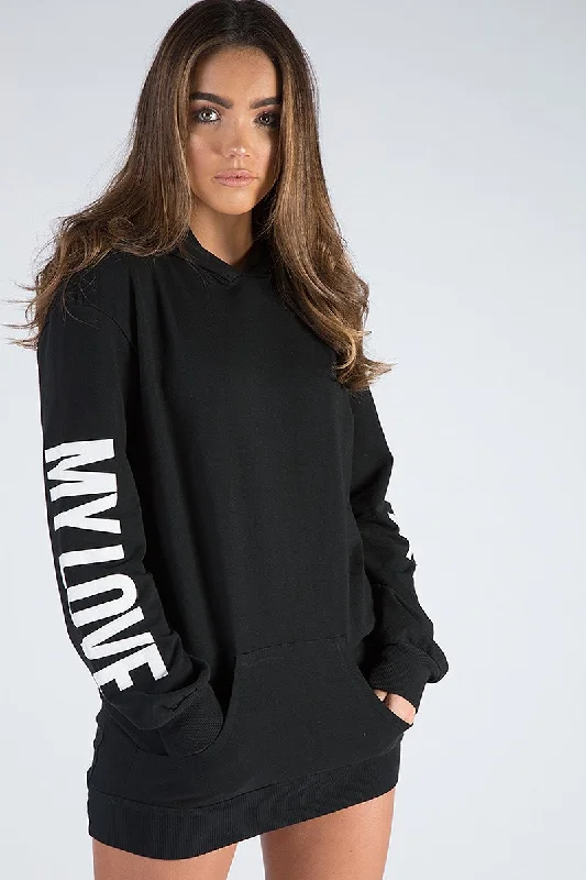 Super Sale urban style pulloverBlack 'My Love' Slogan Oversized Hoodie - Tish
