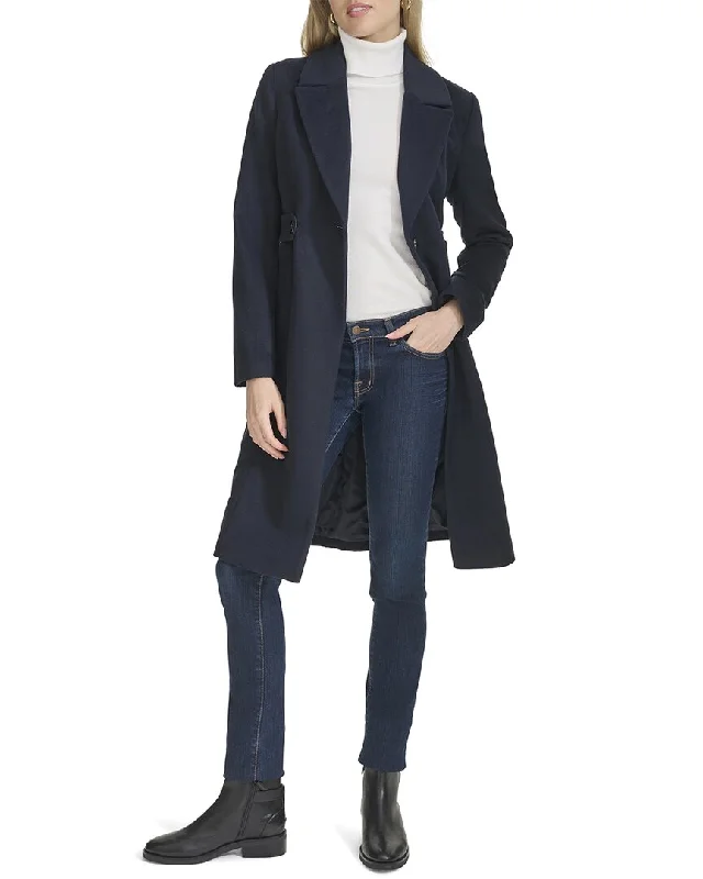 Cole Haan Notch Lapel Slick Wool-Blend Coat