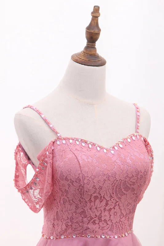 Can't Be Beat Chic Tulle Lace Spaghetti Strap With Beading Homecoming Dresses