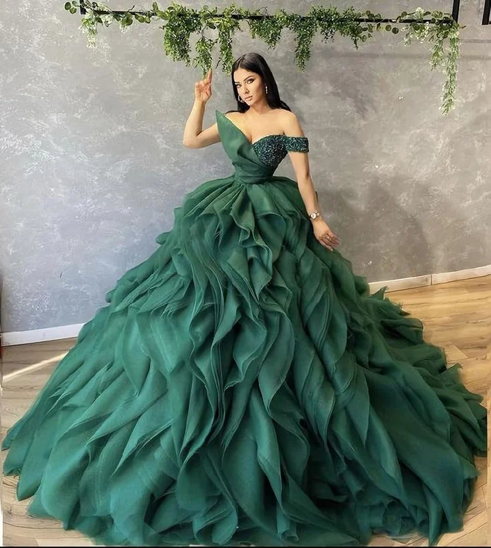 Discount Days flowy evening dressBall Gown Green Prom Dress, A Line Formal Evening Gowns Y1795