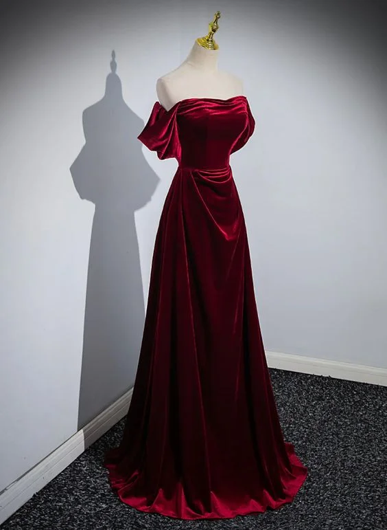 Year-End Clearance satin dressWine Red Velvet Off Shoulder A-Line Long Party Dress, Wine Red Floor Length Prom Dress Y5655 Year-End Clearance satin dressWine Red Velvet Off Shoulder A-Line Long Party Dress, Wine Red Floor Length Prom Dress Y5655