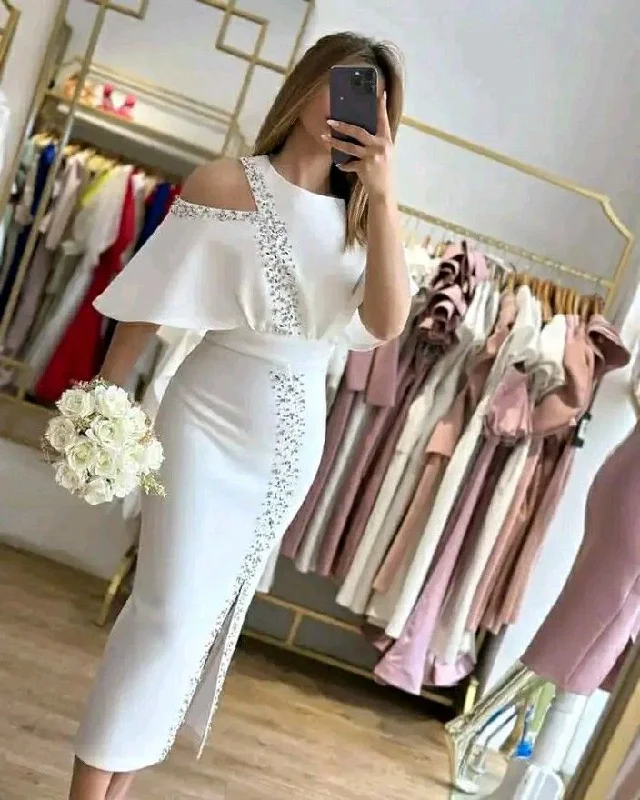 Daily Deals one-shoulder dressWhite Sheath Midi-length Prom Dress,White Bridal Dress Y5674 Daily Deals one-shoulder dressWhite Sheath Midi-length Prom Dress,White Bridal Dress Y5674