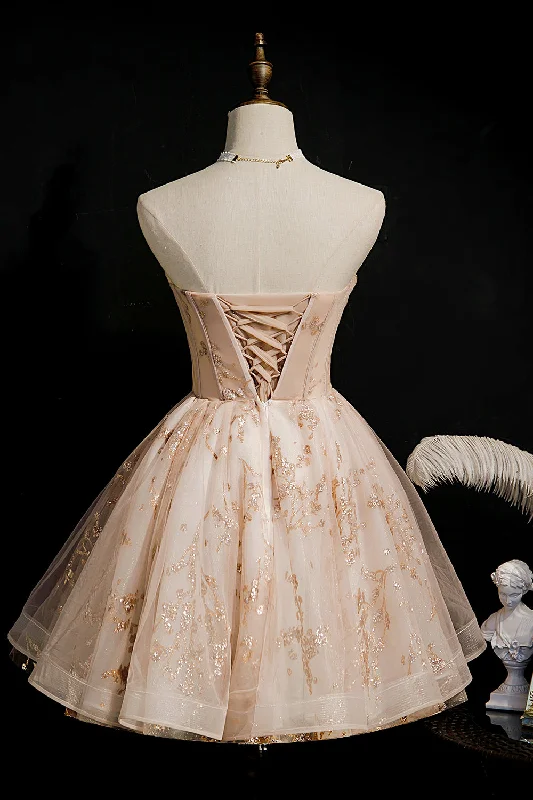 Fantastic Deals Champagne Strapless Sequins Tulle Short Homecoming Dresses