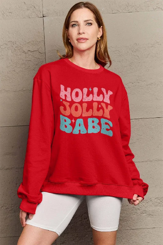 Deal Frenzy cool activewear hoodieSimply Love Full Size HOLLY JOLLY BABE Long Sleeve Sweatshirt