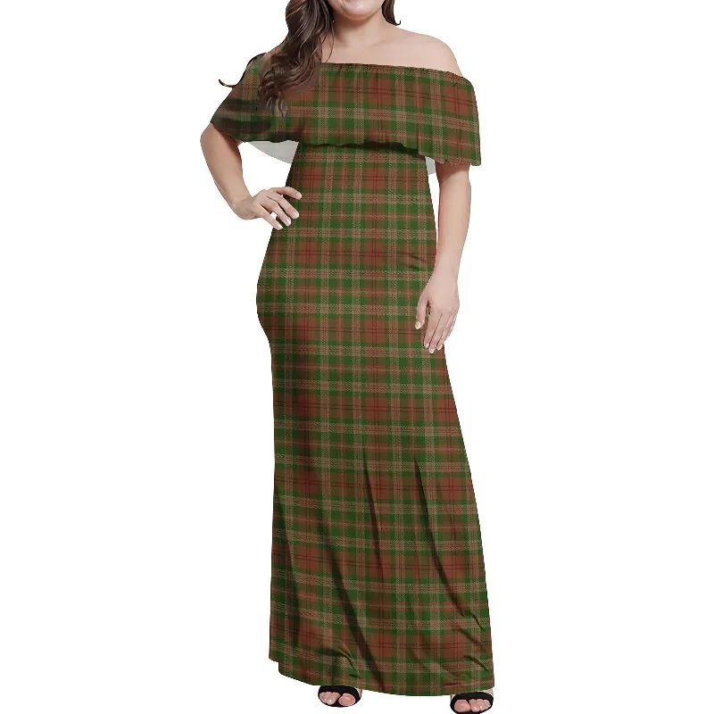 One-DAY Sale Pierce Tartan Off Shoulder Long Dress