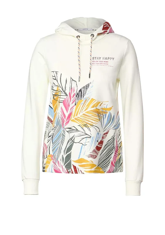 Quick Sale classic hoodieCecil Leaf & Text Print Hoodie, Vanilla White