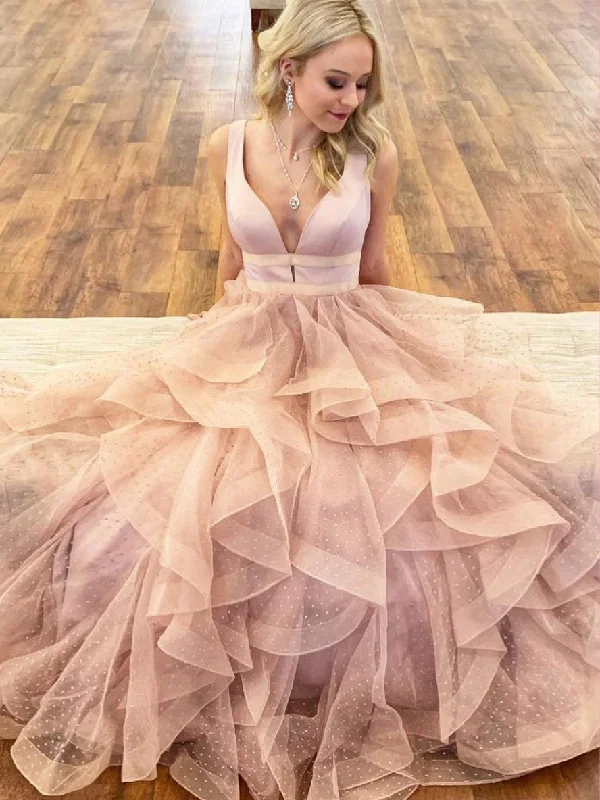 Sale Event Lace Prom Dresses with Straps Deep V Neck Aline Long Tulle Pink Prom Dress JKL1626 Sale Event Lace Prom Dresses with Straps Deep V Neck Aline Long Tulle Pink Prom Dress JKL1626