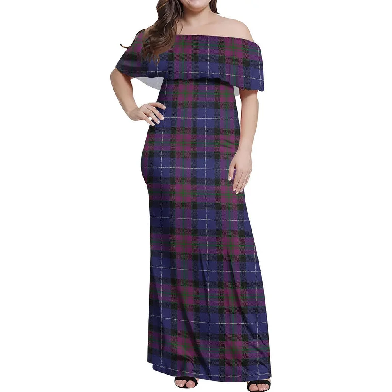 Price Fest Pride of Scotland Tartan Off Shoulder Long Dress
