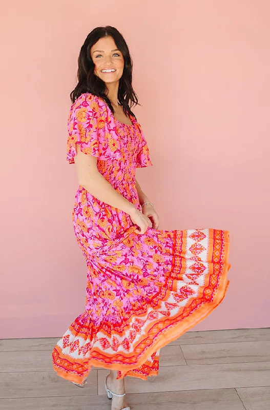 Price Drop Leilani Tropical Pink Floral Smocked Dress - DM Exclusive