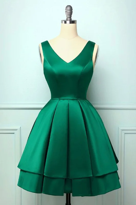 Bargain Blast Cute V-Neck Satin Short Prom Dress, A-Line Mini Party Dress
