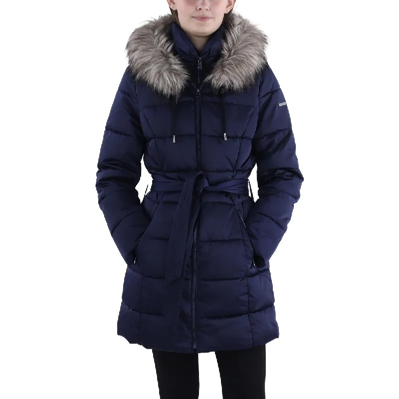 Womens Faux Fur Trim Hooded Puffer Jacket