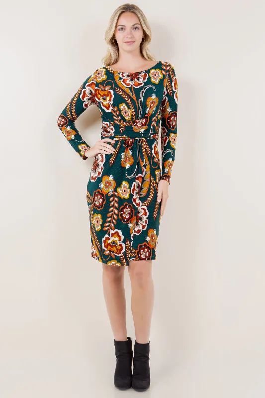 Great Deals chic shift dressLS BT NK WRAP WST BAND DRESS - D3546-A0557