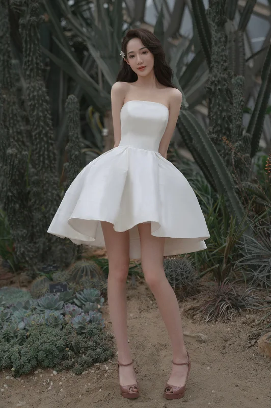 Discount Deals White Satin Short Prom Dress, A-Line Mini Evening Party Dress