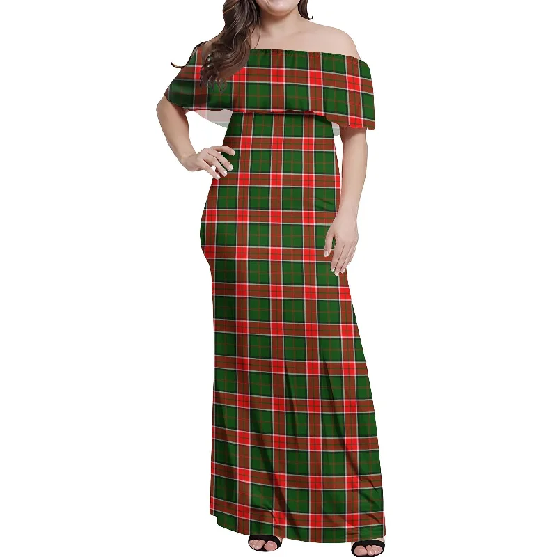 Take Advantage Pollock Tartan Off Shoulder Long Dress