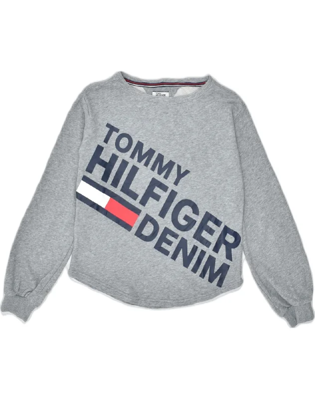 TOMMY HILFIGER Womens Loose Fit Graphic Sweatshirt Jumper UK 6 XS Grey