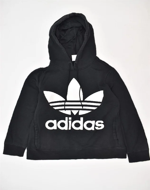 ADIDAS Womens Oversized Graphic Hoodie Jumper UK 10 Small Black Cotton