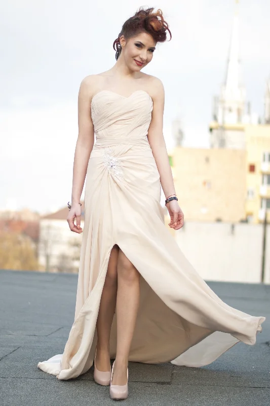 Quick Sale A-line Sweetheart Front Slit Floor Length Chiffon Applique Evening Dress
