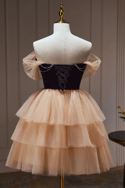 Unmissable Offer Chic Champagne Off The Shoulder Beading Tulle Short Homecoming Dresses Unmissable Offer Chic Champagne Off The Shoulder Beading Tulle Short Homecoming Dresses