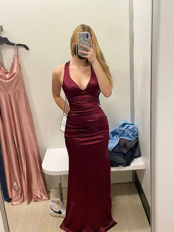 Instant Savings bodycon dressStrappy-Back Satin Evening Gown Charming Formal Gown Y2927